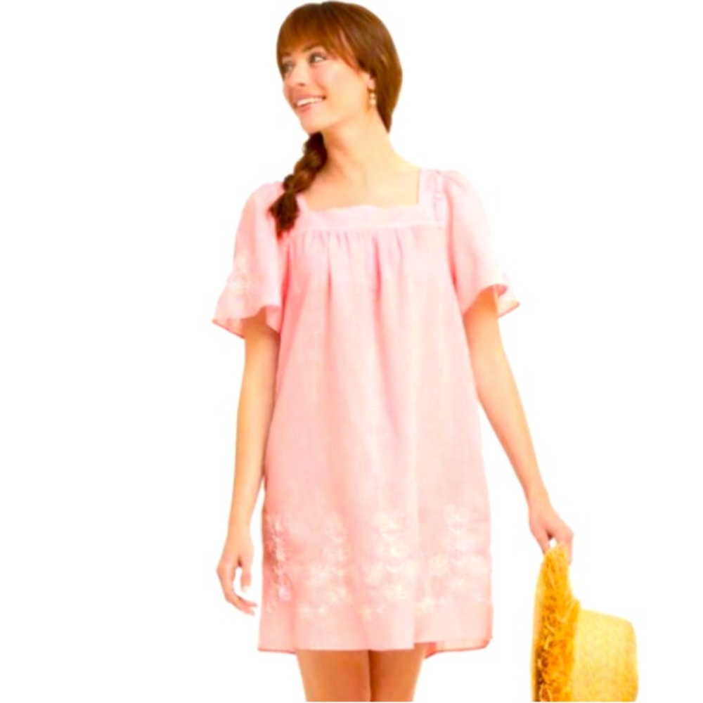 NWT Draper James Maren Shift Dress Pink with White Floral Embroidery Siz…